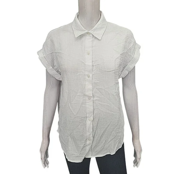 Jessica Simpson Womens Shirt Top Small Size White Button Short Sleeves Gauze - Picture 3 of 11